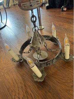 Vintage Gothic / Spanish Revival 5-Light Metal Chandelier Halloween