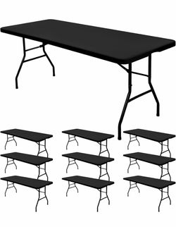 10 Pack Stretch Table Top Cap Cover, Black, 30" x 72" Fits 6' Tables, Spandex Table Covers Washable Rectangle Tablecloth Protector for Indoor Outdoor 