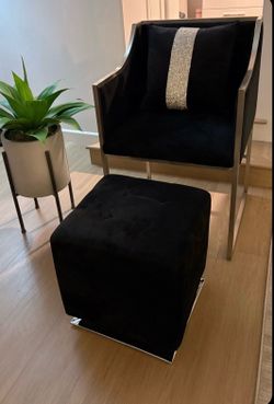 Atara Back Velvet Silver Chair - Black