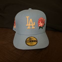New Era Exclusive Dodgers Pink Rose With 50th Anniversary 7 1/8