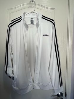 ADIDAS WHITE TRACK JACKET WITH ZIPPER-MEN’S LARGE-WORN ONCE
