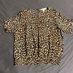 Michael Kors Women’s Leopard Cheetah Blouse Top Size L Large 