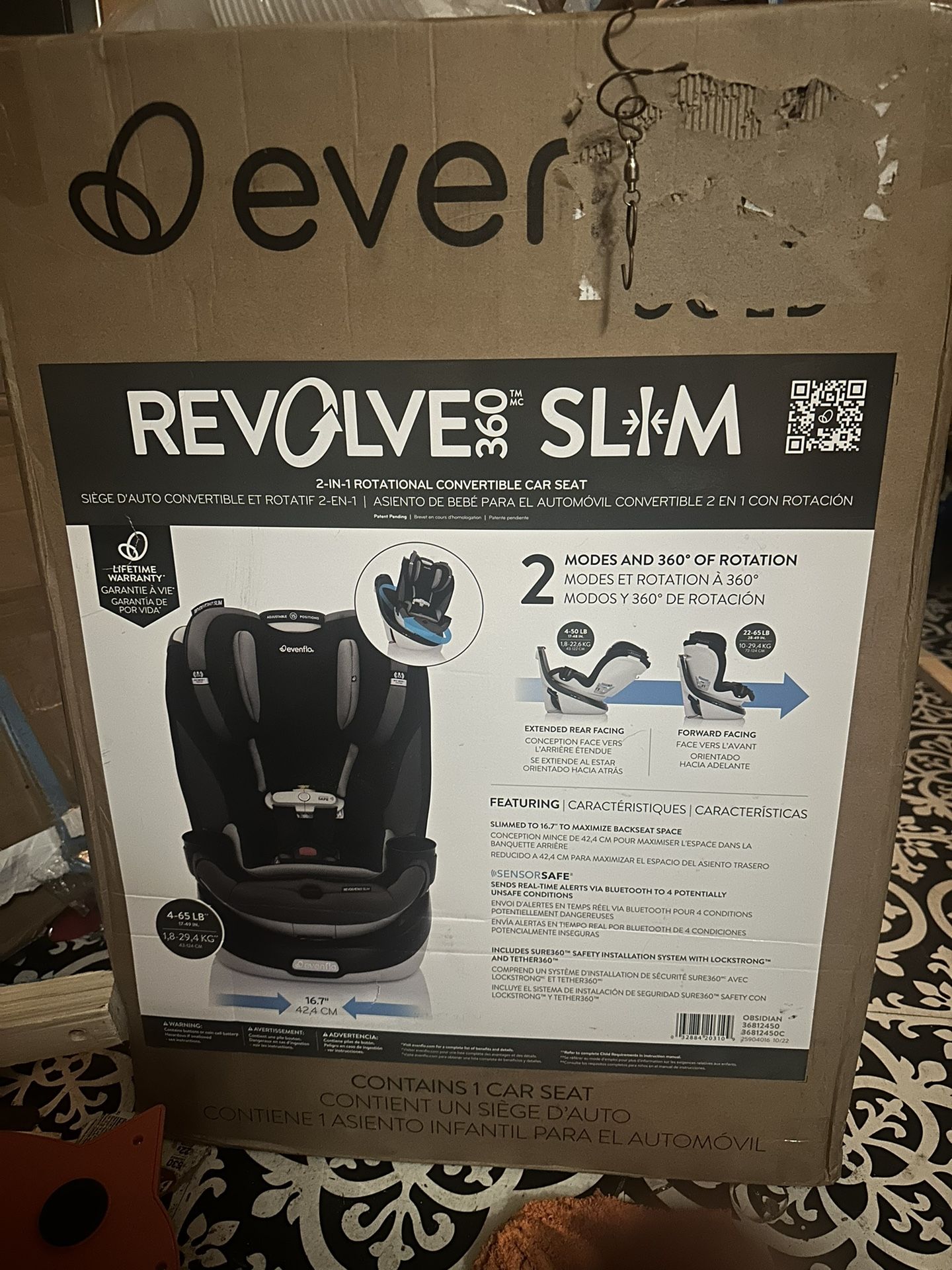 Evenflo Revolve360 Slim 2-in-1 Rotational Car Seat with Quick Clean Cover (Stow Blue)