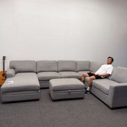 Thomasville Gray Sectional U Couch with Ottoman Storage - Can Deliver - Retails 2k