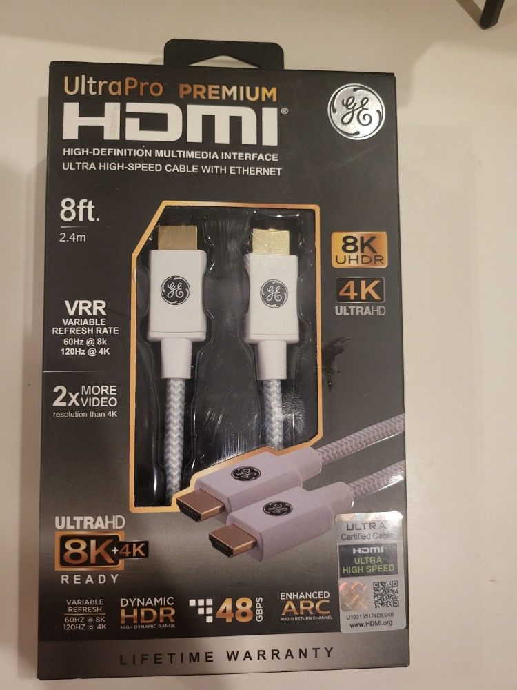 GE Ultra Pro 8ft 8K UHDR 4K ULTRA HD Hdmi Cable NEW SEALED
