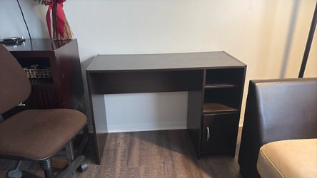 Dark Brown Wood Computer Desk with Storage