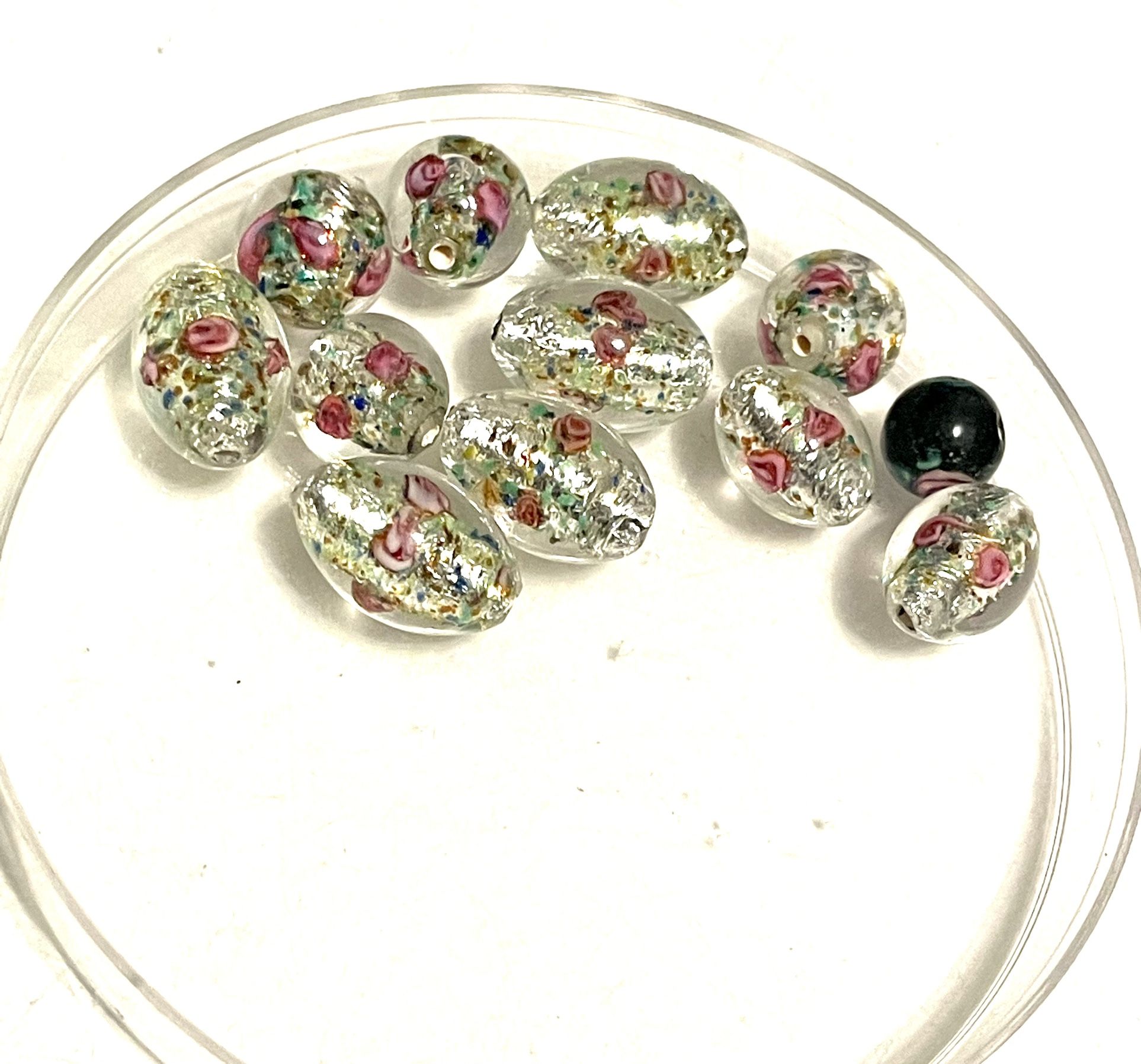 Rose Czech Foil Glass Bead Lot Of 12