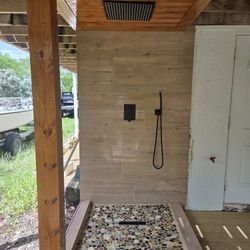 Bathroom Wood, Tiles And Rock 