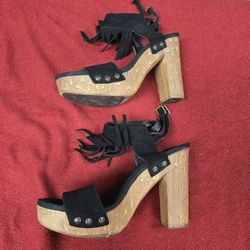 Womens Boho Fringe Heels