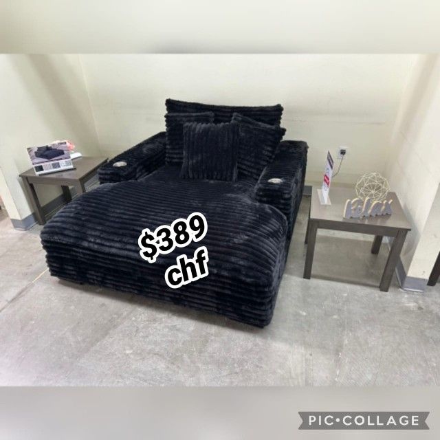 Black Jumbo Corduroy 2 Arm Chaise Sofa // Black Friday Sale