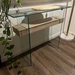 Glass Console Table with Storage Wood Shelf