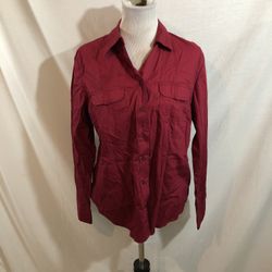 Northcrest “Rumba Red” Long Sleeve Button Up - Womens L, NWT, Bust 22”. Length 25.5”