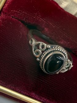 925 Sterling Silver Black Onyx Ring Size 9.5 Vintage Filigree Cabochon