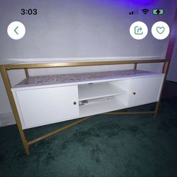  Beautiful White TV Table With Glass And Gold, Bar Cart And End Table
