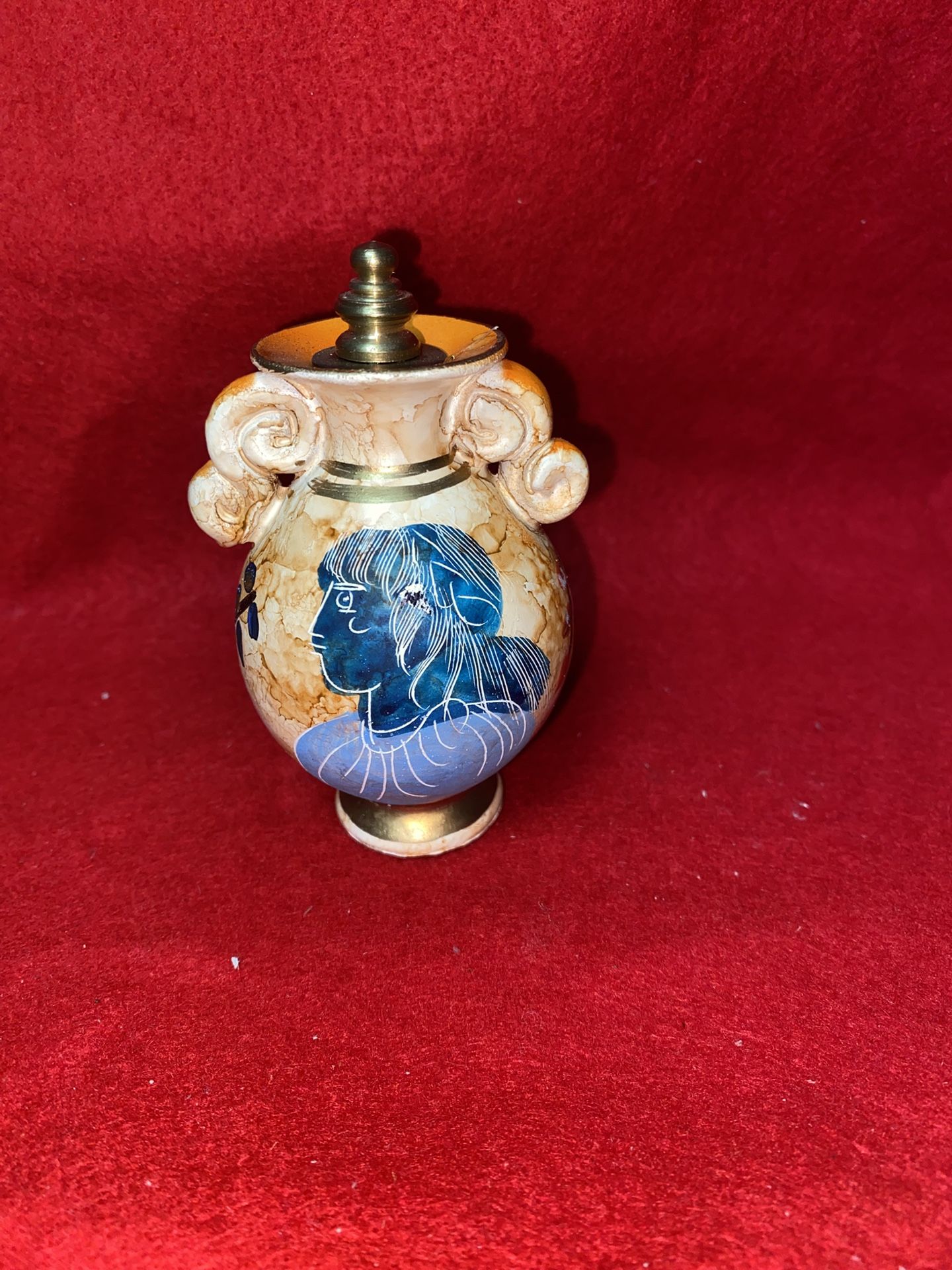 Vintage Handmade 3.5 Inch Orange Oil/Perfume Ceramic Vase Imported From Greece (Read Description)