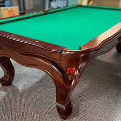 8ft Pool Table, Mahogany Finish, Accessories, New Felt Any Color, Delivery Set Up Included!