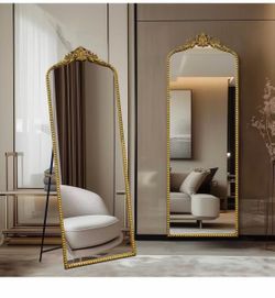 Growsun 65''x22'' Arched Antique Full Length Floor Mirror w/Stand Baraque style, ornate home decor,wall-mounted,free standing,vintage gold$90