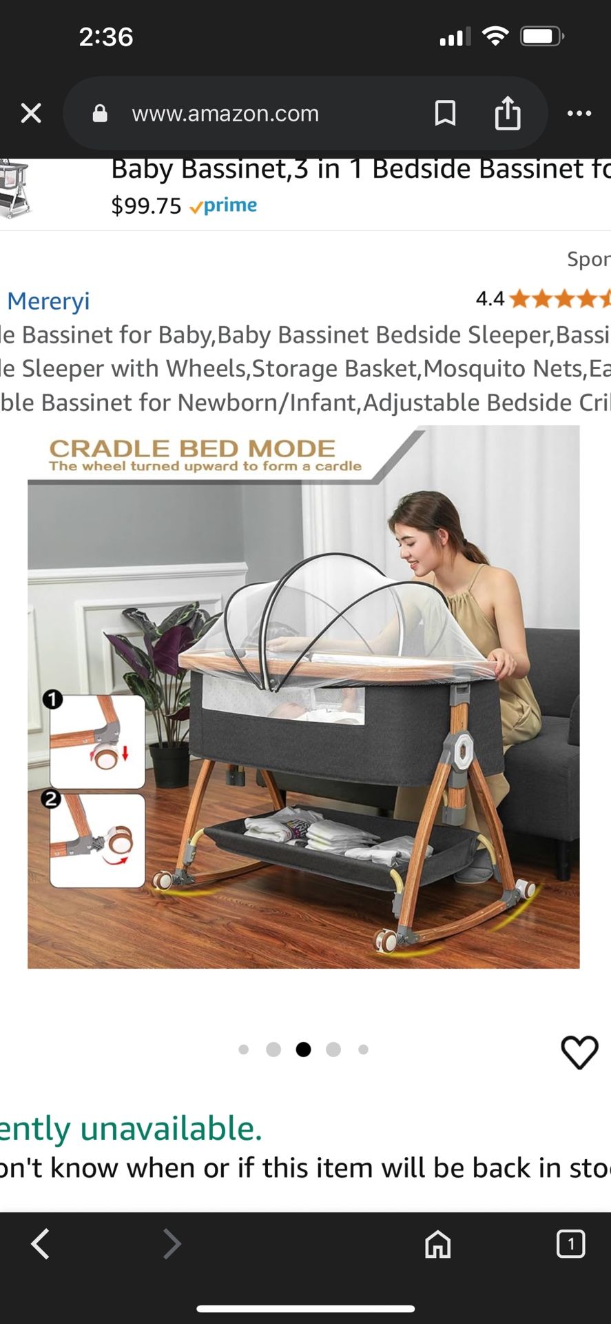 Bedside Bassinet with Wheels 