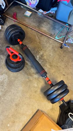 Weights. Squat bar. Dumbbell or kettle bell