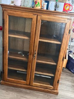 vintage oak/glass display cabinet