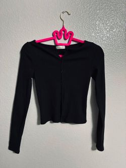 Frankee & Skylarr Black Ribbed Knit Button Front V-Neck Cardigan Sweater XS
