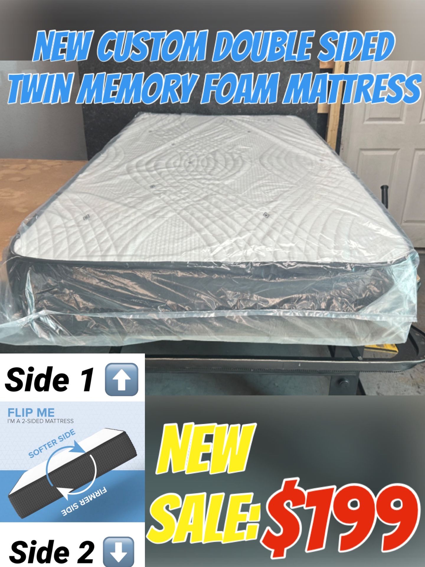 NEW CUSTOM DOUBLE SIDED TWIN MEMORY FOAM MATTRESS 