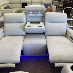 Furniture- Zero Gravity Fabric Power Recliner- Greymel 