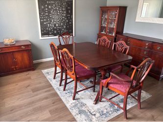 Traditional 9-Piece Dining Set (Table, 6 Chairs, China Cabinet, Server)
