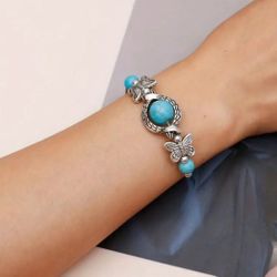 Silver Tone Butterflies & Turquoise Bracelet 