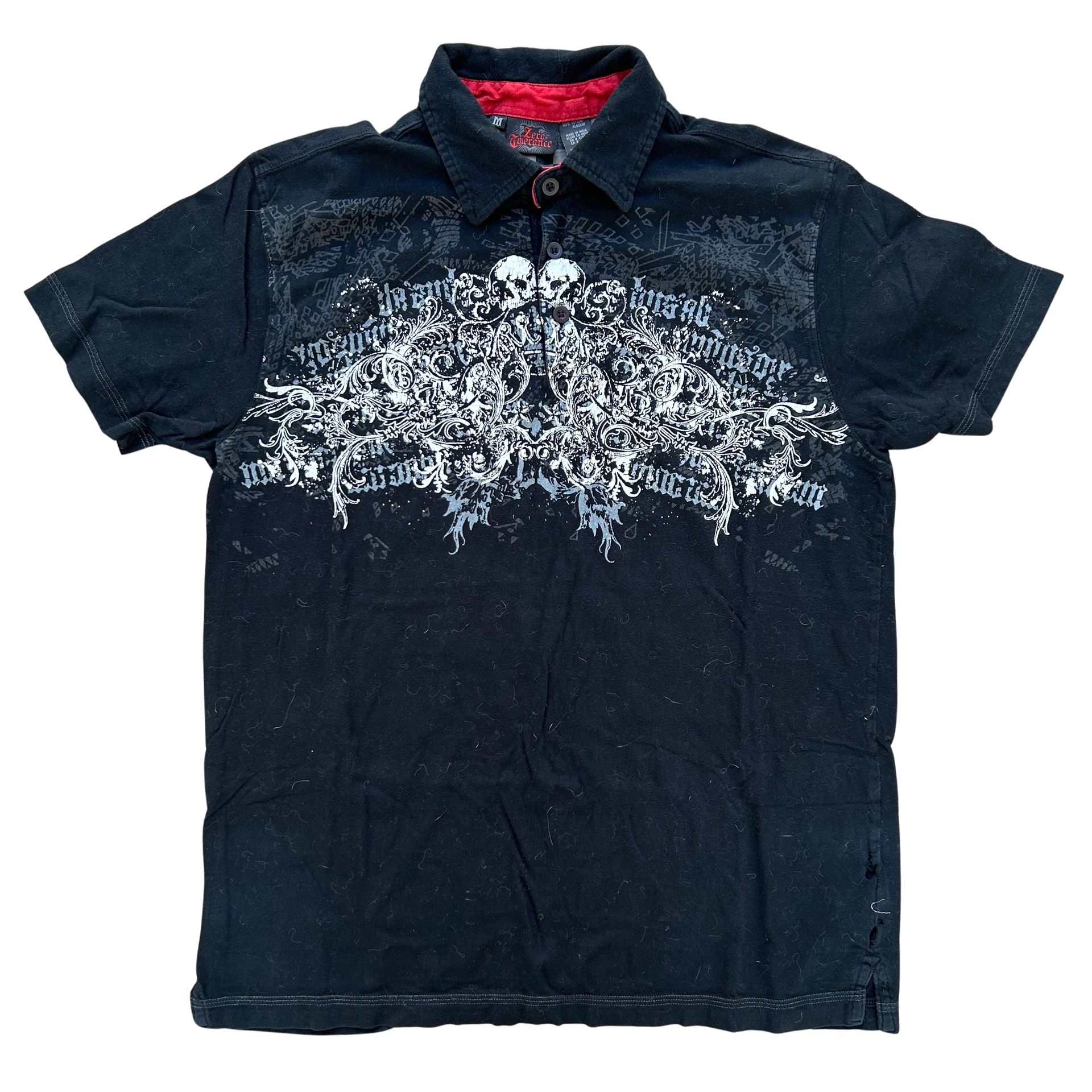 Vintage Y2K Zero Tolerance Skull Polo Shirt Size Medium