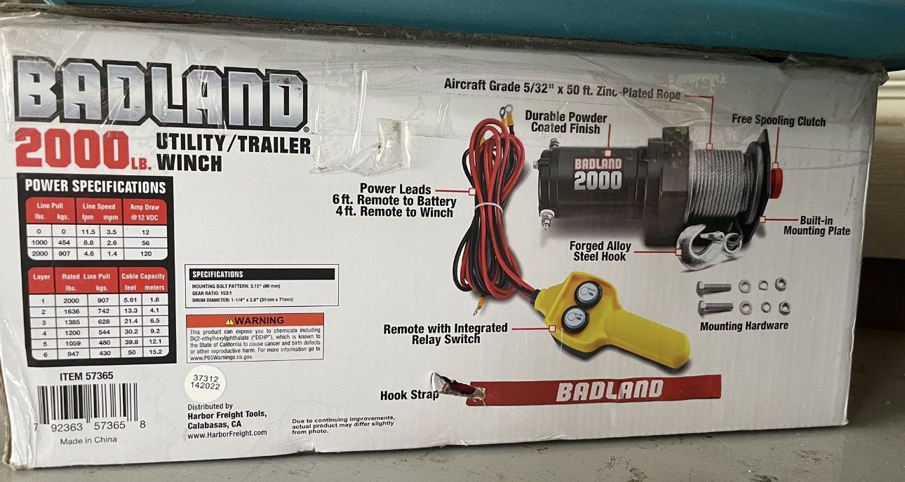 Trailer Winch with Steel Rope by Badlands 50' Cable