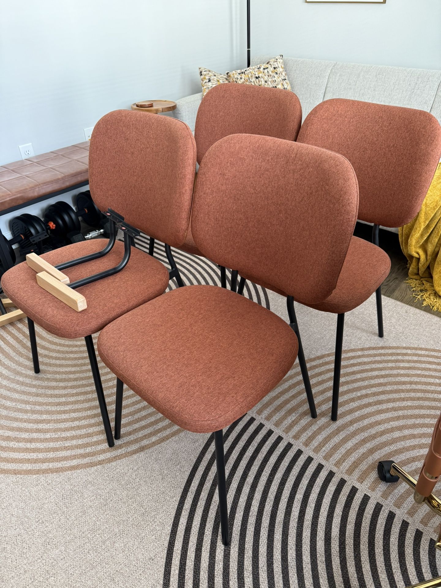 Costway Set of 4 Modern Linen Fabric Dining Chairs Padded Kitchen Accent Armchair (Orange) - Barely Used!