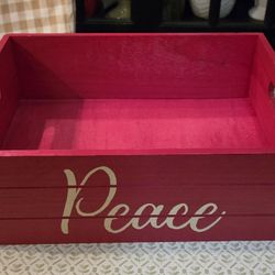 Wooden Red Box With Saying Cutout Handles