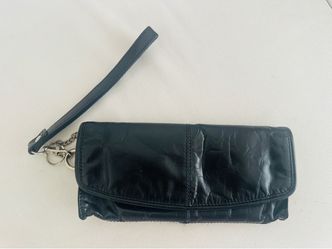 Glossy black leather clutch