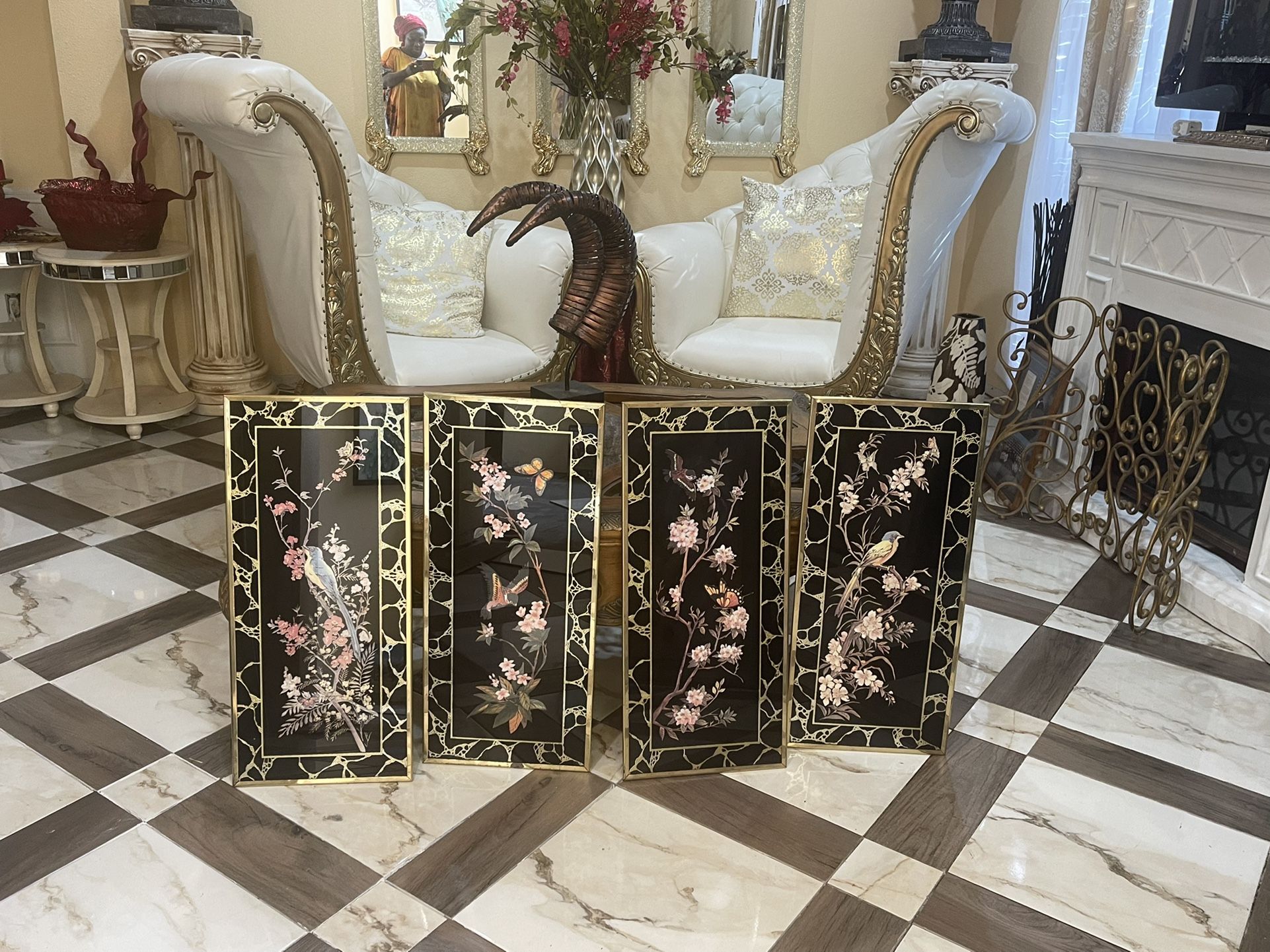 Antique Oriental Glass Picture Set $250 OBO