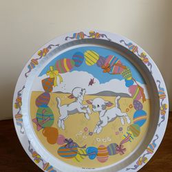Vintage Easter Round Tray Serving Platter about 13” Diameter