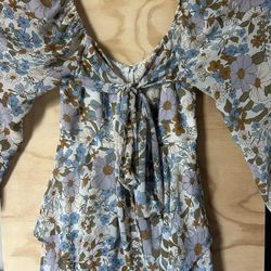 HYFVE, Romper, Floral Pattern, Blue, Brown, White, Small