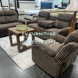 Brand New! Corduroy Reclining Sofa Set! Same Day Delivery 