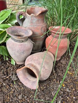 Terracotta Jars Bundle: Pitcher H 9", Jars H 6"1/2, All $ 25