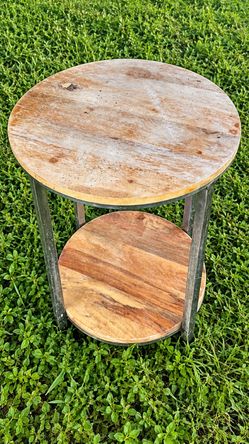 Round Wood Side Table Rustic Style
