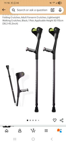 Folding Crutches, Adult Forearm Crutches, Lightweight Walking Crutches, Black, 1Pair, Applicable Height 92-115cm (36.2-45.2inch)