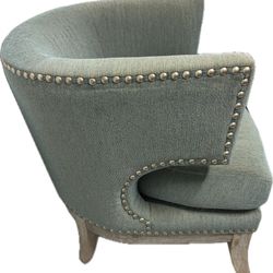 French Provincial Style Accent Barrel Chair – Teal Upholstery  Beautiful French Provincial–inspired accent chair featuring a curved barrel back and el