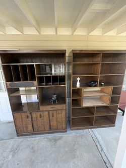 Title: Vintage Solid Wood Storage Cabinets / Bookcases – Custom Made – 48” x 76”  Price: $600 for both ($350 each)  Description: Beautiful vintage sol