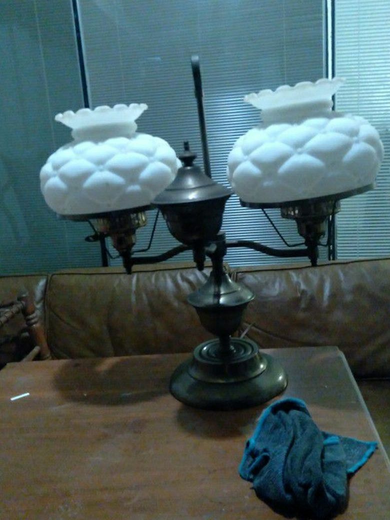 Vintage Milk Glass Double Arm Student Desk Lamp