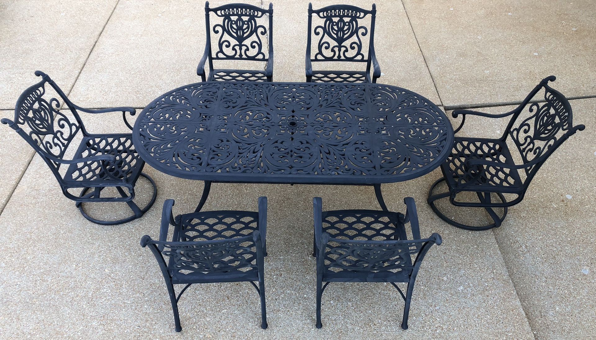Hanamint Grand Tuscany Outdoor Patio Furniture Set 6 Seat Dining set-84in 90 pound Oval Table