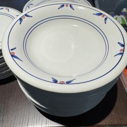 San Marciano Ceramiche Blue & Burgundy Floral Band Italy Dinner Plates, side plates and bowls