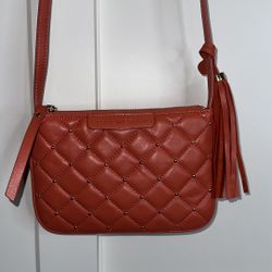 Isaac Mizrahi Bridgehampton, Coral Red Quilted, Leather, Crossbody Bag,