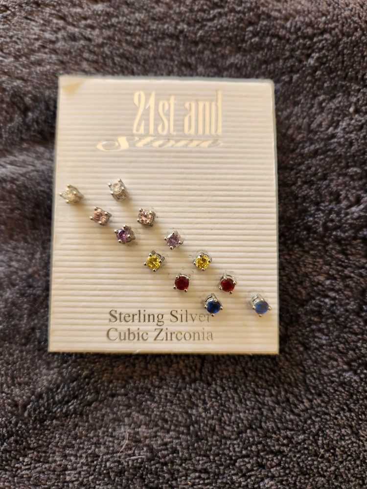 12 Pc Stud Earrings Sterling Zirconia Set