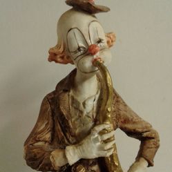 Tall Vintage Clown Playing a Saxophone Wood Base ROC Vintage Lowery's of London Hobo Clown