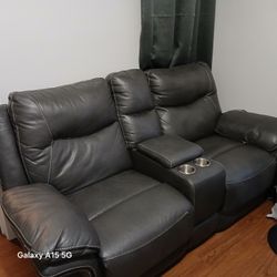 gray leather 2 piece couch set